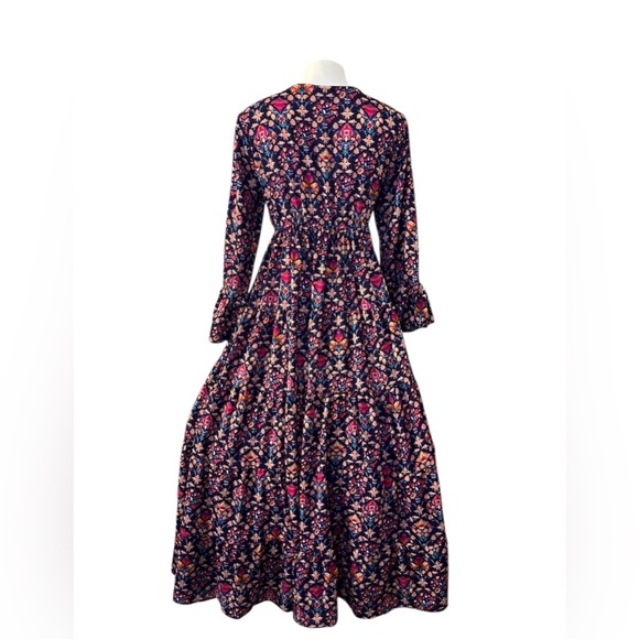 Boemo Anthropologie Floral Tiered Maxi Dress LP Long Sleeve V-Neck - Picture 4 of 16